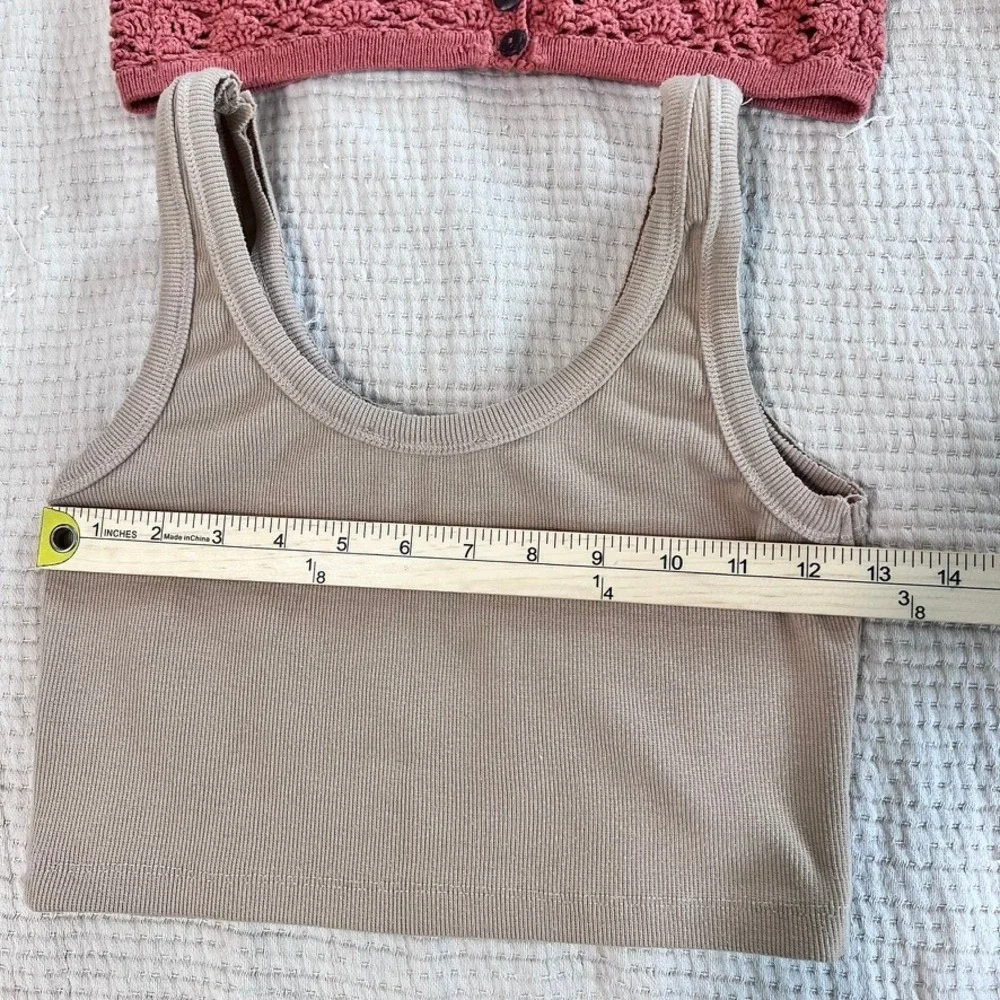 Crochet Cami Ribbed Crop Tank Top Bundle of 2 Womens M Rose Tan Beach Festival - Picture 7 of 13